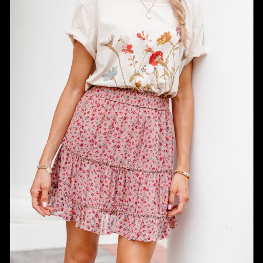 Tiered Mini Skirt - Floral - Pink - Boho - Amaryllis x Dani Austin Skirt